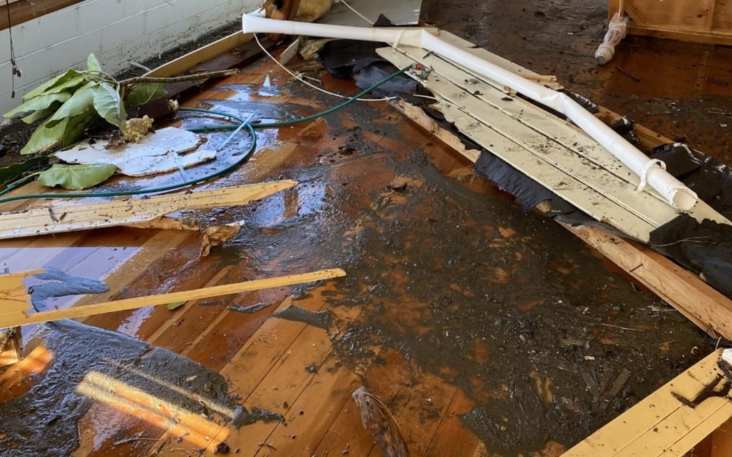 Flood damage done to Chris Loveday's home after a storm hit the South Coast in April 2020.