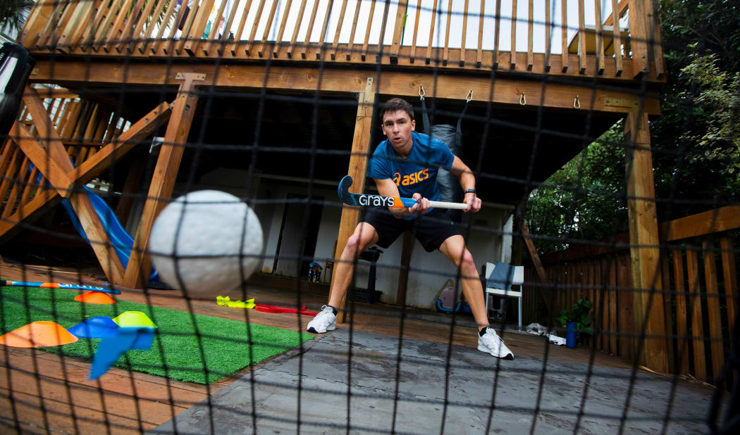 Black Sticks hockey player Jacob Smith training at his Auckland home.