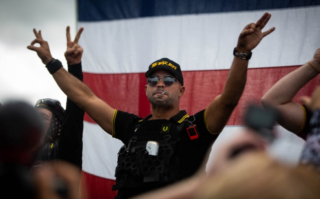 The Proud Boys, a right-wing pro-Trump group, gather with their allies in a rally called "End Domestic Terrorism" Antifa in Portland, Oregon