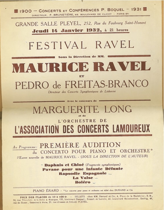 Poster for première of Ravel's Piano Concerto in G