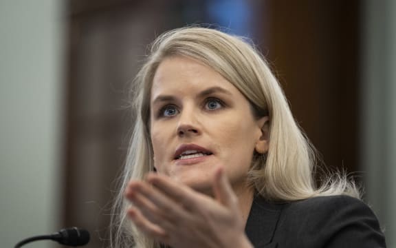 Former Facebook employee Frances Haugen testifies to a Senate Committee on 5 October 2021.