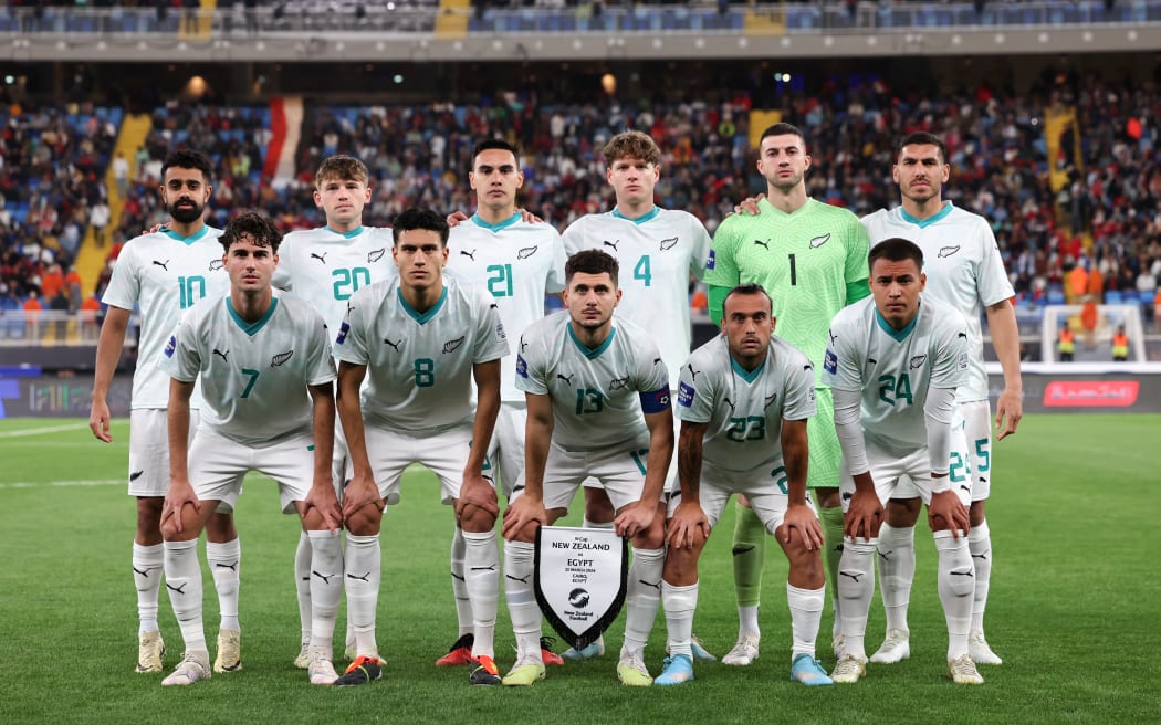 Players of New Zealand All Whites line up before the New Zealand All Whites v Egypt.