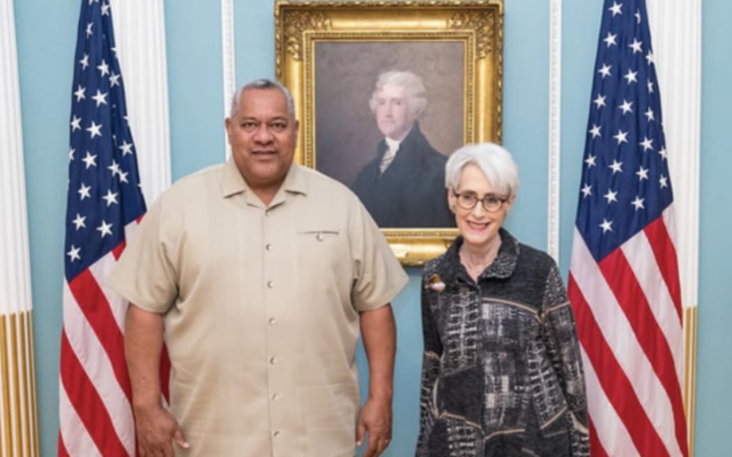 American Samoa Governor Lemanu Mauga, left, and US Deputy Secretary of State Wendy R Sherman on 3 May 2023.
