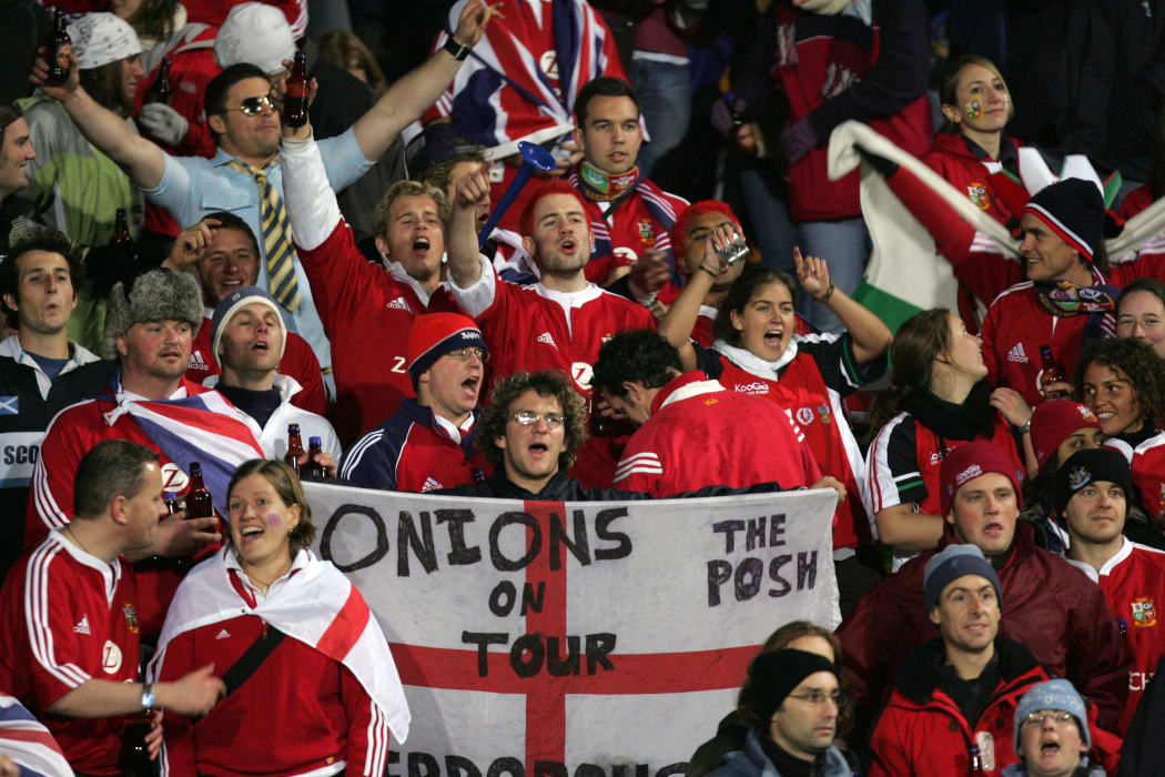 Lions fans during the British and Irish Lions v Bay of Plenty rugby match at Rotorua International Stadium on 4 June during their tour of New Zealand 2005.