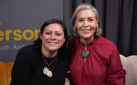 Jennifer Ward-Lealand in studio with Anika Moa for an episode of It's Personal.