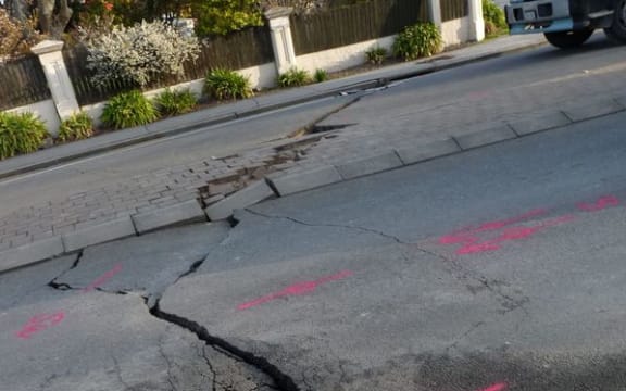 A crack in Woodham Road caused by the Christchurch Earthquake