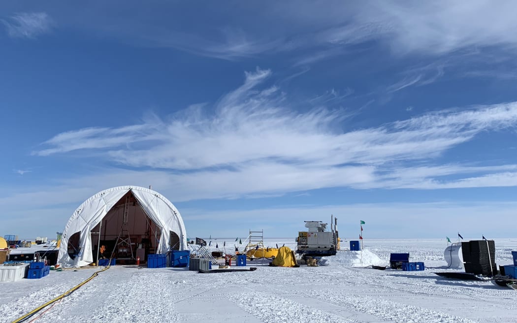 Research camp - the large tent houses the hot-water drill, used to drill through 600 metres of ice to access the seawater below the Ross ice shelf.