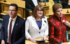 Departing MPs from left to right: NZ First MP Clayton Mitchell, National MP Maggie Barry and National MP Anne Tolley