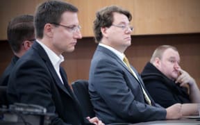 Kim Dotcom's US-based lawyer Ira Rothken (centre) in court as the main extradition hearing begins on 24 September 2014.