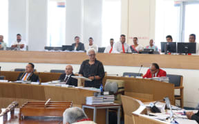 Prime Minister Fiame Naomi Mata'afa on the floor of parliament, 21 January, 2025