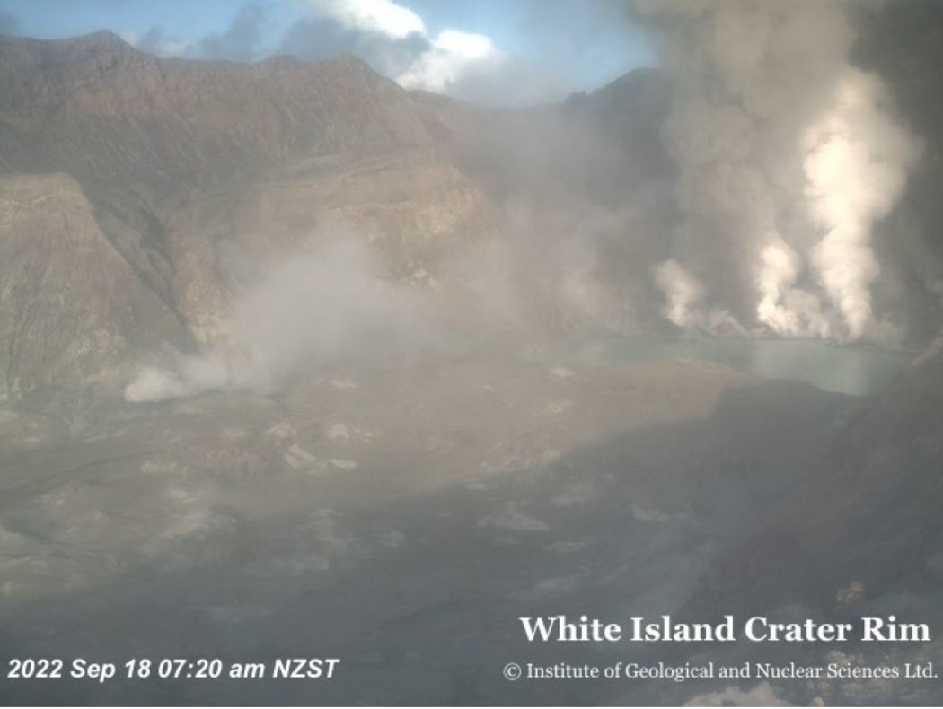 Ash emission from an active vent on Whakaari / White Island on 18 September, 2022.
