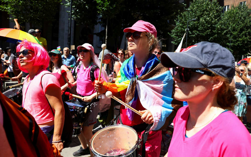 People gather for the Budapest Pride march in Hungary's capital on Saturday.
Mandatory Credit:	Bernadett Szabo/Reuters via CNN Newsource