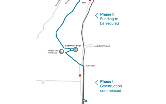 Te Hangāruru will include the country's longest suspension bridge, crossing the Makatote River.