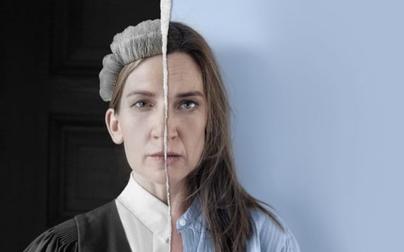 Actor Mel Dodge in the 2023 Circa Theatre production of Suzie Miller's play Prima Facie