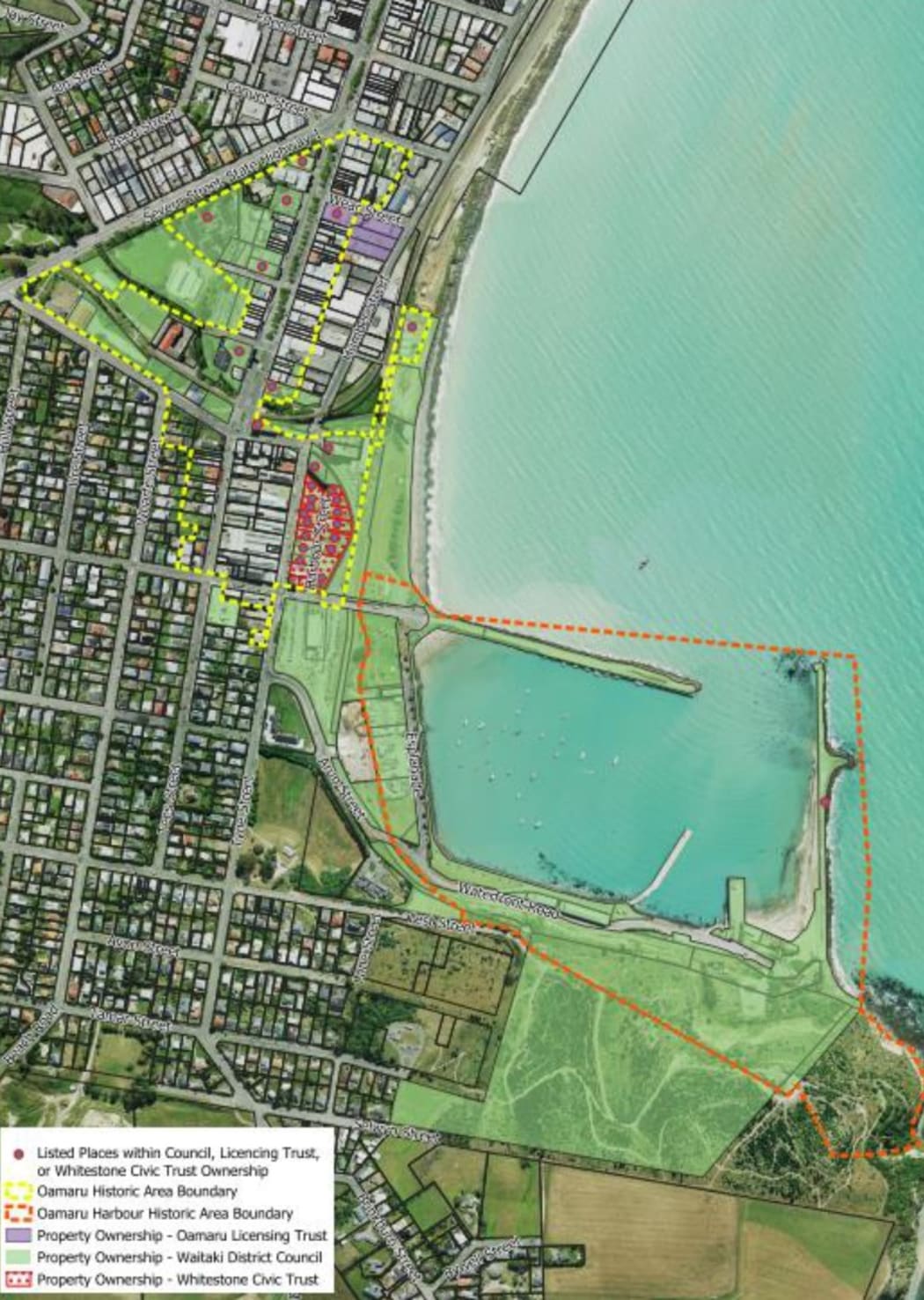 The proposed extent of the Oamaru Historic Town Centre and Port National Historic Landmark