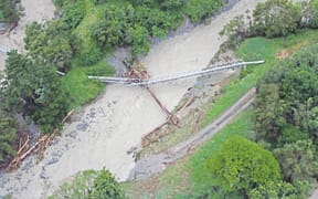 A birdseye view of damage to the city's water pipe from the Waingake Water Treatment Plant to Gisborne city, taken directly after the cyclone hit the region.