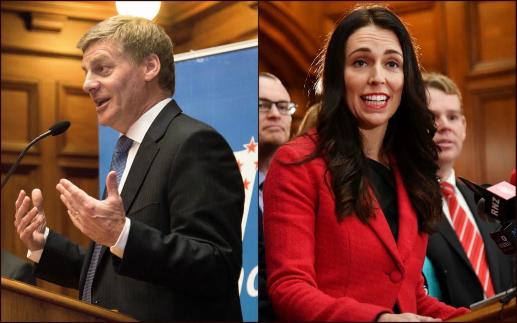 Bill English and Jacinda Ardern