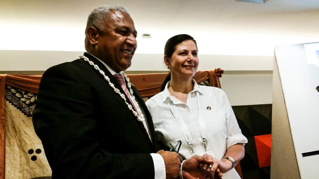 Fiji Prime Minister Frank Bainimarama and Australian Senator Concetta Fierravanti-Wells