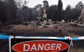 A woodchip mill burnt by bushfires in Quaama in Australia's New South Wales state on January 6, 2020.