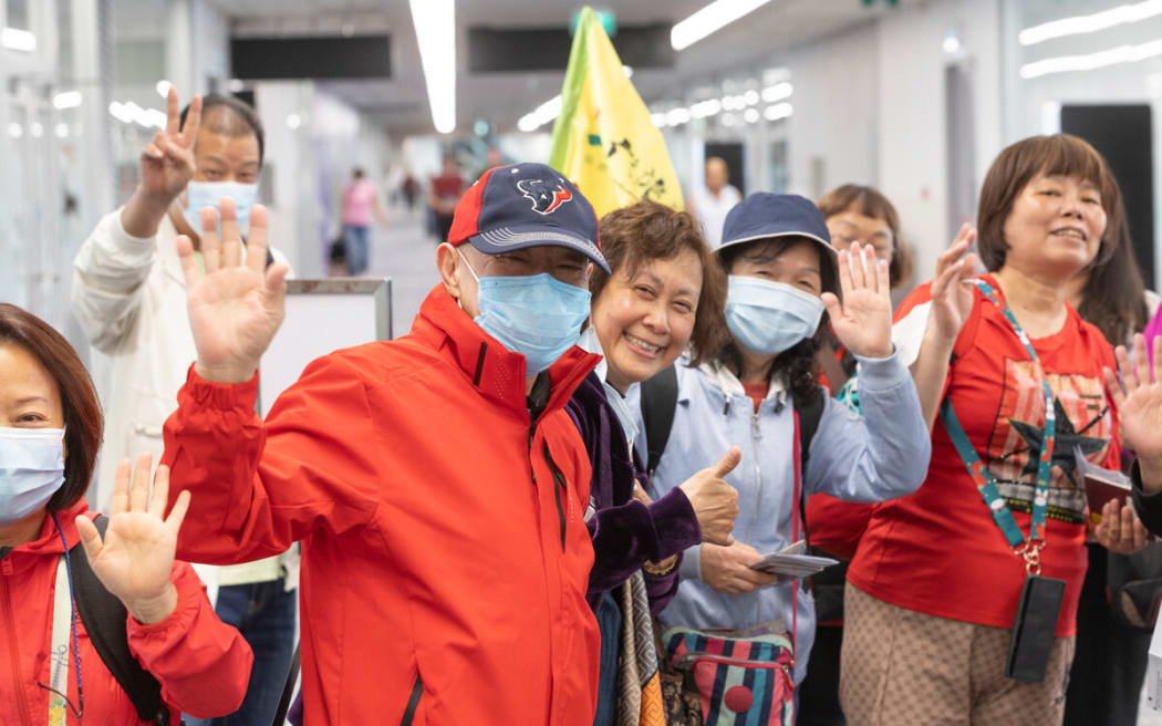 The first official Chinese tour group arriving with China Southern Airlines flight from Guangzhou after covid. Supplied by Auckland Airport