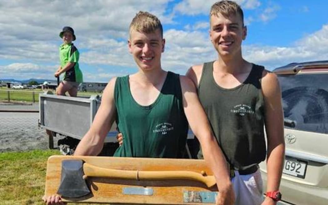 Wood chopping brothers Jack and Scott Matthews.