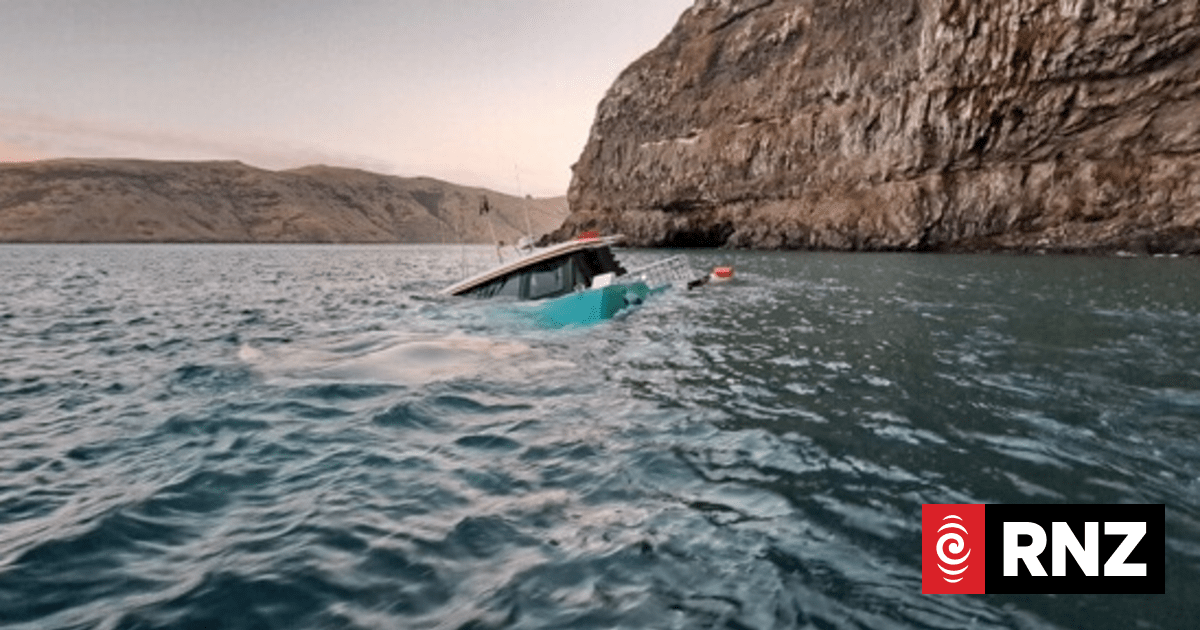 New drone footage shows submerged catamaran close to shore in Akaroa Harbour