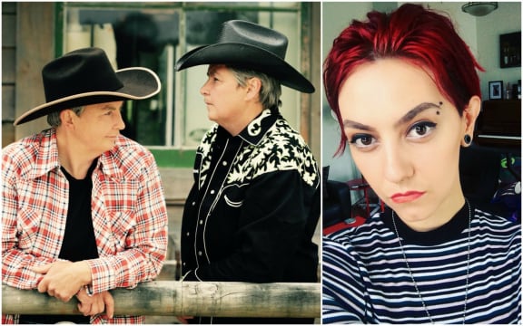 The Topp Twins and Openside singer Possum Plows