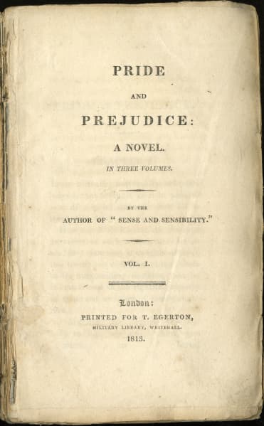 The title page from the first edition of the first volume of Pride and Prejudice published in 1813.