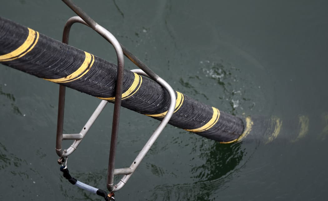 ERDF (Electricity Network Distribution France) and Louis Dreyfus company install an electric submarine cable and optical fiber between Quiberon and Belle-Ile-en-mer, western France, in 2015.