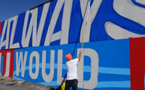 The mural takes shape in central Christchurch.