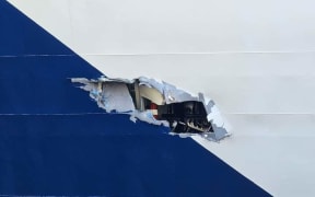 The hole in Cook Strait ferry Kaiarahi.