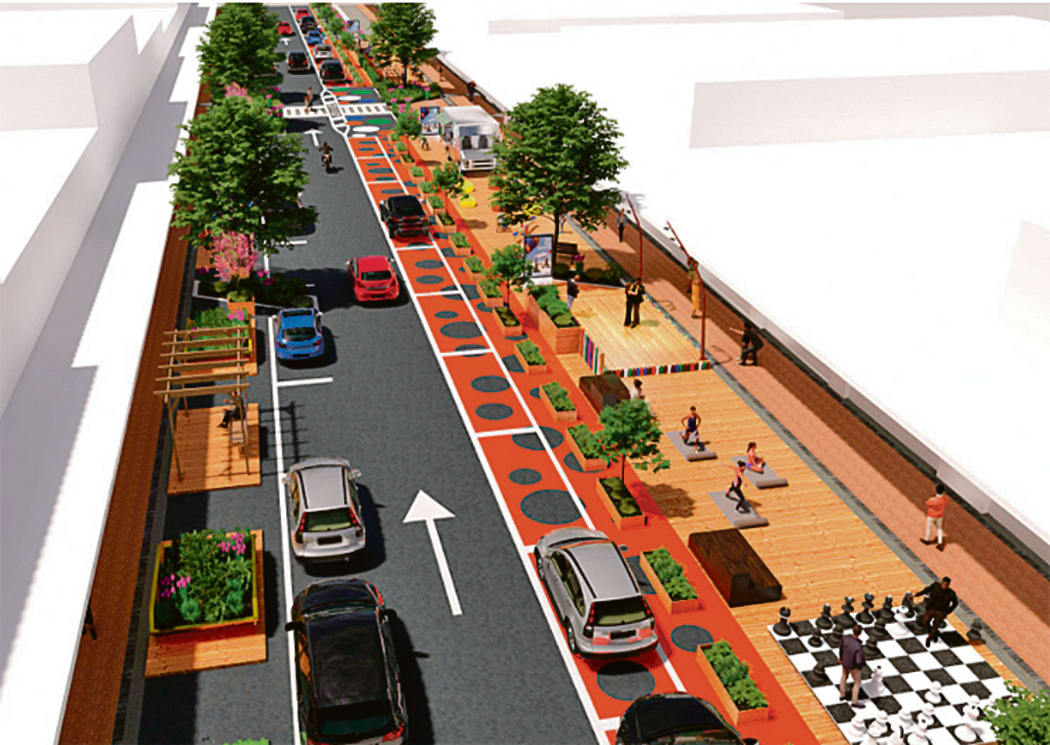 To be awarded funding from Waka Kotahi for its Innovative Streets project, council had to provide plans to the agency - but it does not need to follow them exactly and is looking for community feedback. This one shows a pedestrian friendly one-way Strand.