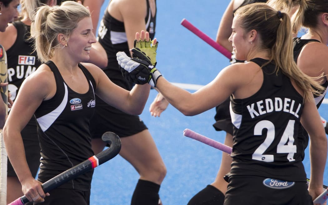 Gemma Flynn is congratulated on her goal.