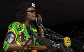June 2, 2017. Zimbabwe first lady Grace Mugabe addresses the crowd during a youth rally. (Photo by Jekesai NJIKIZANA / AFP)
