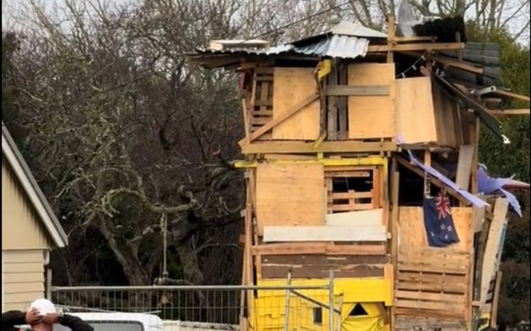 The tower before it was demolished, as seen in a TikTok video.