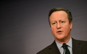 Britain's Foreign Secretary David Cameron and his Polish counterpart (not in picture) address a press conference on February 15, 2024 at the Foreign Ministry in Warsaw, Poland. (Photo by Sergei GAPON / AFP)