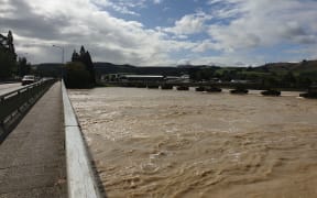 Mataura River in flood in Gore in Gore