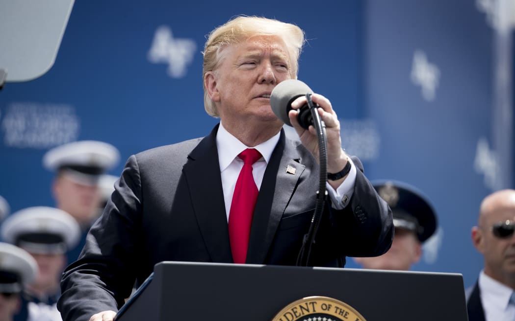President Donald Trump speaks during the 2019 United States Air Force Academy Graduation Ceremony at Falcon Stadium, Thursday, May 30, 2019, at the United States Air Force Academy, in Colorado Springs, Colo.