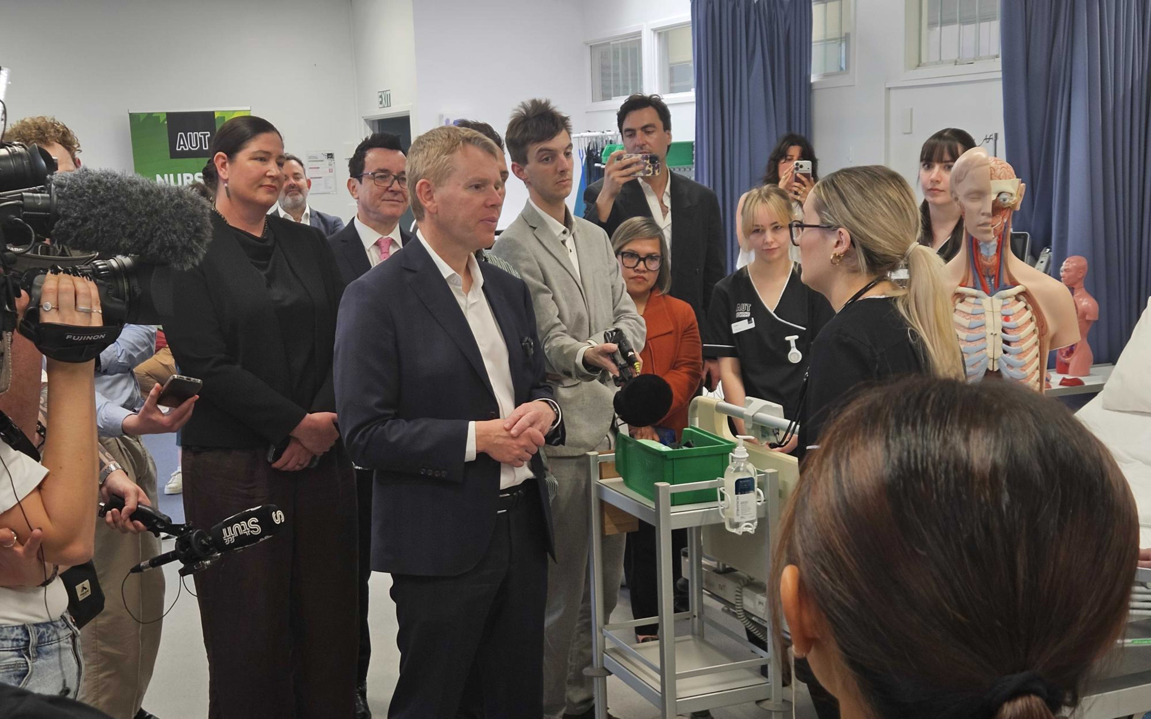 Labour Party leader Chris Hipkins visits AUT School of Nursing in Auckland on 9 October.