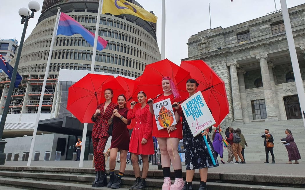 Strippers and supporters at Parliament.