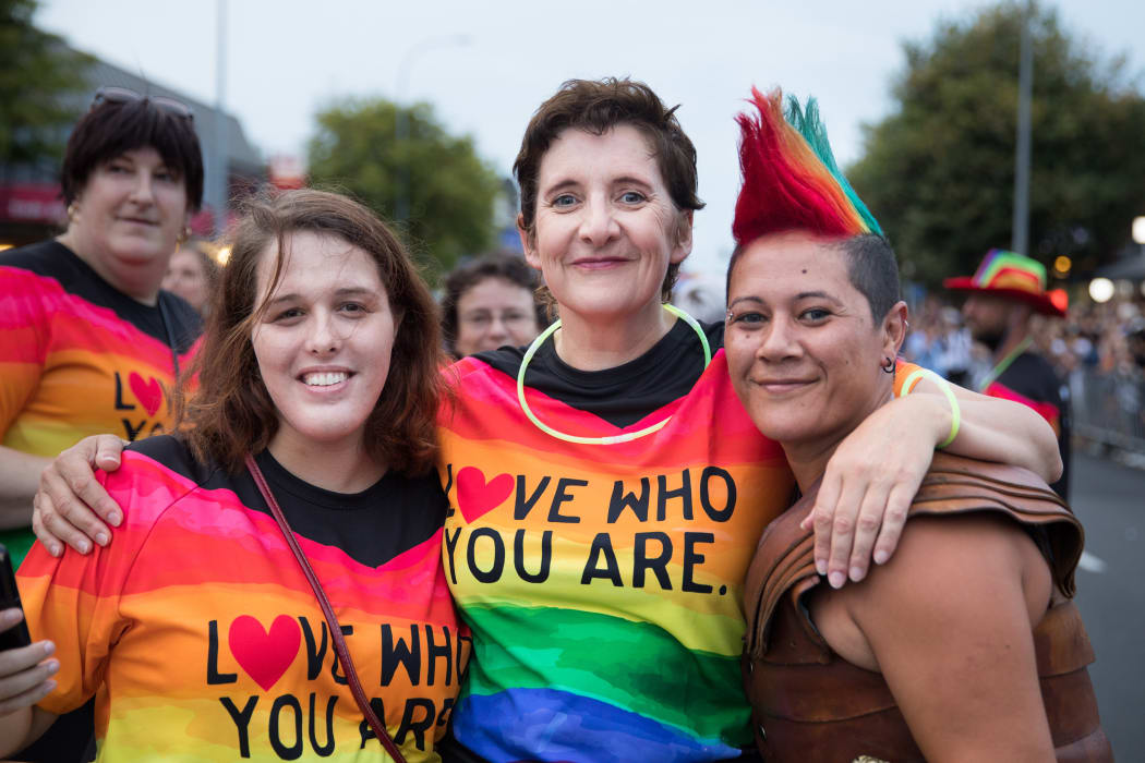 Kimberley Loeffen, Kay Kirkland & Maddie O'Mara marched with AUT (and yes Maddie's rainbow mohawk is her real hair, not a wig!)