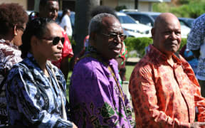 Members of the United Liberation Movement for West Papua at a Melanesian Spearhead Group summit in 2013: Paula Makabori, Dr John Ondawame, Rex Rumakiek