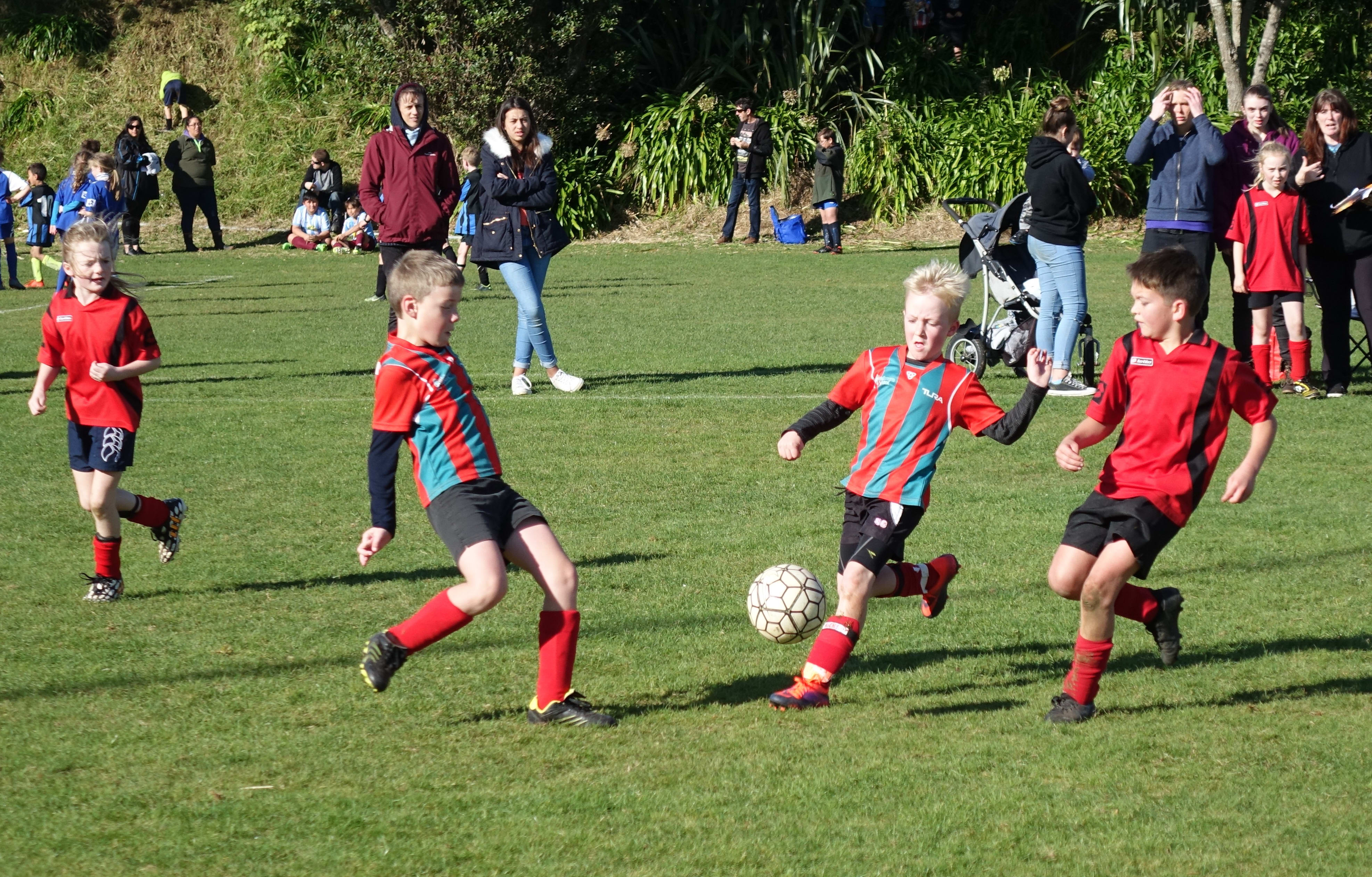 Junior soccer players from New Plymouth's Peringa Football Club compete in a tournament