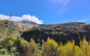 Bridge masts over the Manganui Gorge on Taranaki Maunga.