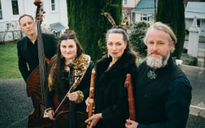 Tararua quartet -  Al Fraser (taonga puoro), Ariana Tikao (taonga puoro & vocals), Ruby Solly (taonga puoro, vocals & cello), and Phil Boniface (double bass & taonga puoro).