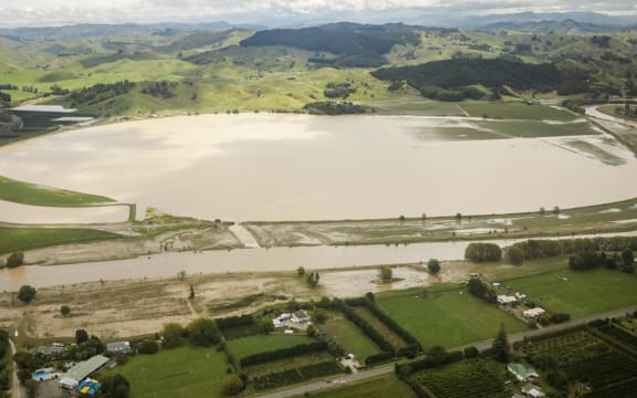 Flooding seen from the air just outside of Te Karaka, near Gisborne.