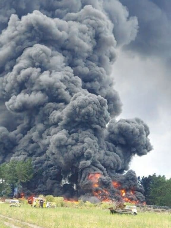A tyre fire in Amberley, north of Christchurch, on 29/1/2021