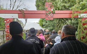 Mourners gather for Dame Tariana Turia's tangi at Whangaehu Marae on Monday 6 January 2025.