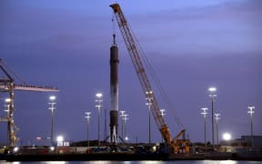 Part of a SpaceX Falcon 9 rocket at Port Canaveral, Florida.