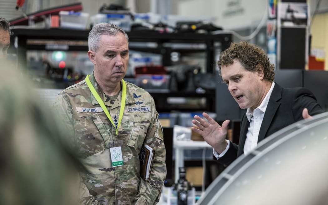 Commander US Space Command General Stephen Whiting (L) and Rocket Lab founder Sir Peter Beck.